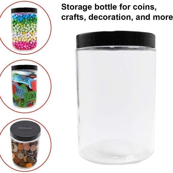 Clear Glass Piggy Bank with Black Slotted Lid - Picture 1 of 5